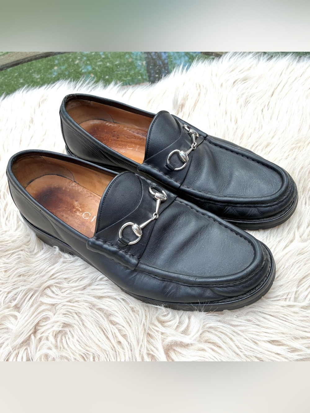 Gucci Mens Horsebit Black Leather Loafers Sz 12